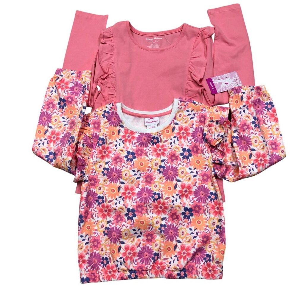 Tommy Bhama 2-Pack Girls Long Sleeve Tops Ruffle Design‎ Floral & Solid  Size7/8